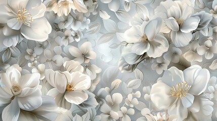 Soft Blue and White Floral 3D Wall Art Design
