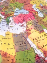 Part of the world map. Top view of maps of Türkiye and Middle Eastern countries.