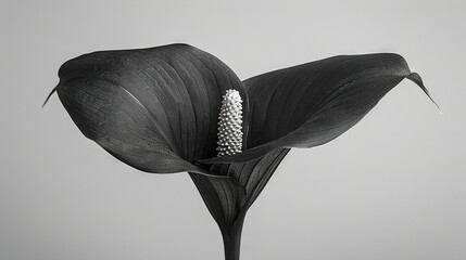   A monochrome image depicts a bloom with two central buds