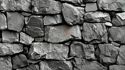   A monochrome image depicts a rock wall, featuring large stones arranged in a mosaic pattern, with a prominent red mark centered on its surface