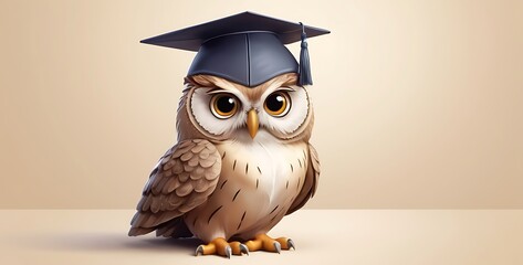 isolated on soft background with copy space Intelligent Owl wearing graduation hat concept, illustration