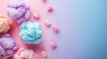 Fototapeta premium Colorful pastel pink blue purple cotton candy background banner,