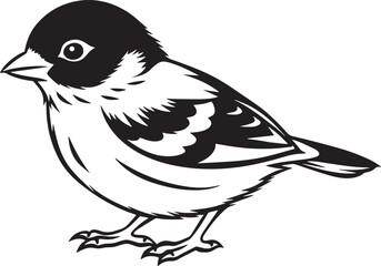 Sparrow - Black and White Vector Illustration - Isolated on White Background