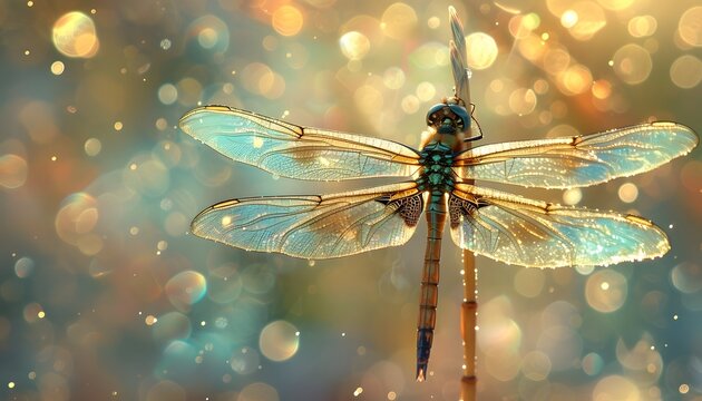 Dragonfly with Transparent Wings in Sunlight