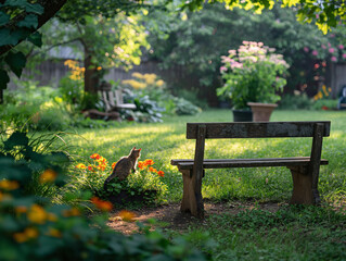 Naklejka premium A serene back yard with lush green