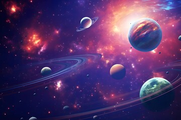 Realistic galaxy with planets background

