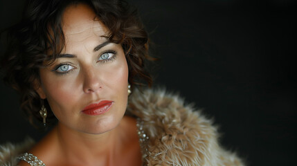 Portrait d'un femme ronde mature d'environ 40 ans avec un boa de fourrure autour du cou © Leopoldine