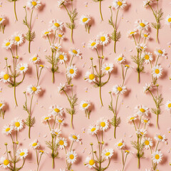 Seamless White Daisy Flowers Pattern on Blush Pink Background