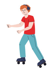 Man roller skating. Male person in doodle style.