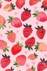 Drawn strawberries on a pink background. Vertical orientation.