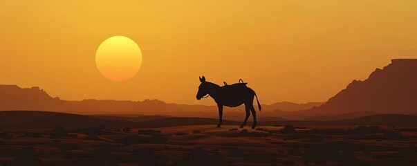 summer background with a cow and a horse in the desert