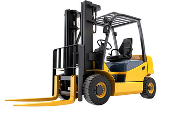 Powerful Forklift Truck on transparent background for Industrial and Commercial Use.