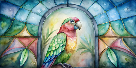 Naklejka premium Stained Glass Beautiful Parrot Art