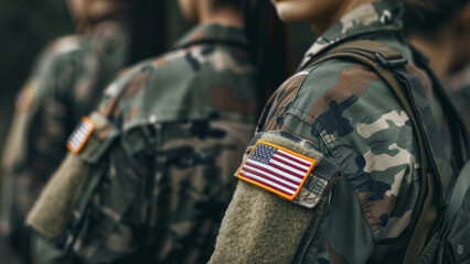 Fototapeta premium Soldiers standing in unity, showcasing the strength of the American spirit.