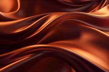 Luxury 3d silk texture brown background. Fluid curved wave in motion chocolate elegant background. Silky cloth luxury fluid wave banner.