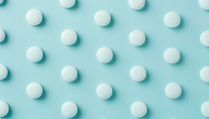 Many antibiotic pills on light blue background, top view. Space for text