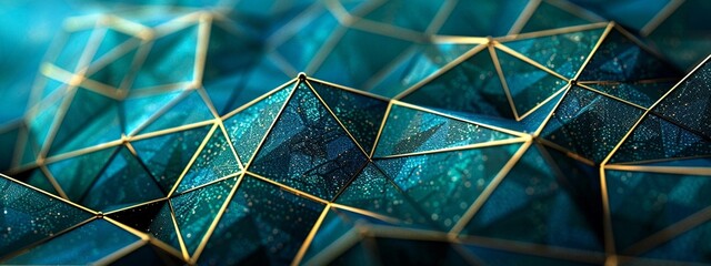 A blue and gold patterned background with a lot of triangles
