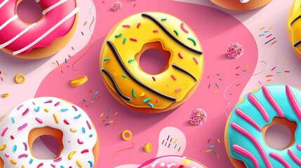 Donuts and structured patterns converge in a lively. Colorful donut wallpaper