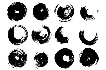 Ink Circle: Grunge Vector Brushstroke Stain Design Set. Black paint.