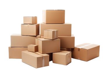 Stacked Cardboard Boxes on transparent background for Shipping and Storage.