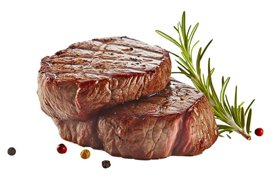 Juicy grilled beef steaks on transparent background, perfect for a delicious meal.