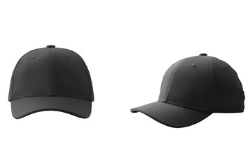 Black baseball cap front view templates isolated on transparent background
