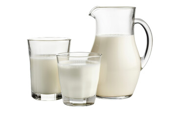 Natural Whole Milk: Milk Jugs and Glasses Isolated on transparent background