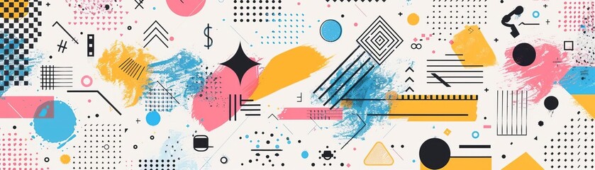 Set of 100 geometric shapes Memphis design