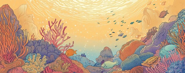 summer background with corals and fish in the ocean