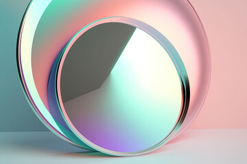 Obraz premium Mirror in metallic neon colors, soft pink, green and lilac pastel gradient background