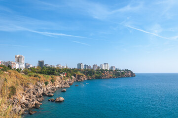 Sea and city view from the cliffs of Antalya.