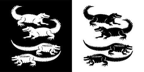Alligator animal vector silhouette set