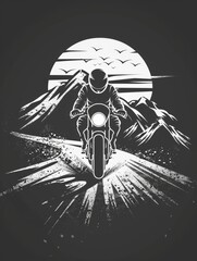 Motorcycle rider on a road at sunset silhouette