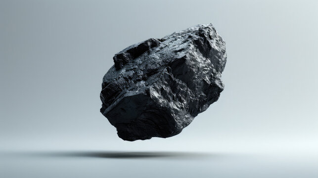 Raw Rare stone floating black rock meteorite material isolated on white background 