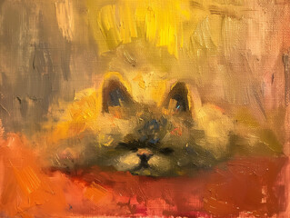 baroque fauvist oil painting of a tiny grumpy cat