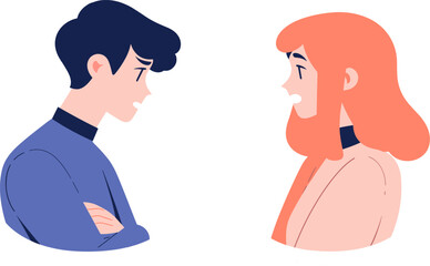 Young man and woman having conversation, arguing. Flat vector illustration isolated.