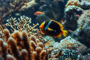 Clown anemonefish, amphiprion ocellaris on coral reef