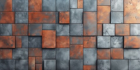 A detailed view of a wall constructed with metal tiles, showcasing its texture and pattern in close proximity