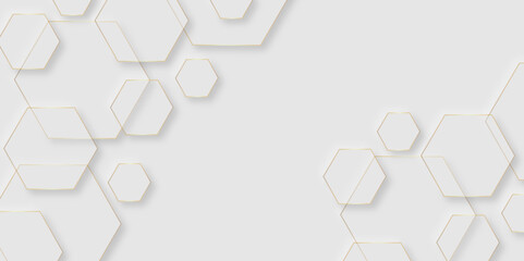 Abstract gray geometric modern hexagon background Neomorphs design. hexagon shape overlap design abstract Minimal style gray neomorphism website banner, Vector business presentation background.
