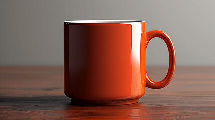 Warm Invitation: Vibrant Orange Coffee Mug on a Wooden Table