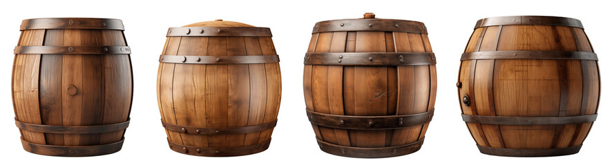 Collage of wooden barrel on png transparency background