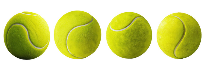 Tennis ball collection in  isolated transparent PNG background, sport and game, Tennis ball. Sport concept. Sports, fitness, activity.