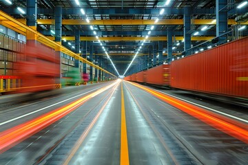 Fototapeta premium Futuristic Blurred Motion in Industrial Container Terminal at Night