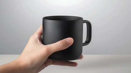 Sleek and Modern: Hand Holding a Matte Black Coffee Mug