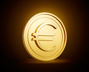 3d Golden Shiny Rounded European Euro Coin Isolated On Shiny Golden Glow Background 3d Illustration