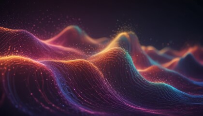 Technology digital wave background concept .Beautiful motion waving dots texture with glowing defocused particles. Cyber or technology background