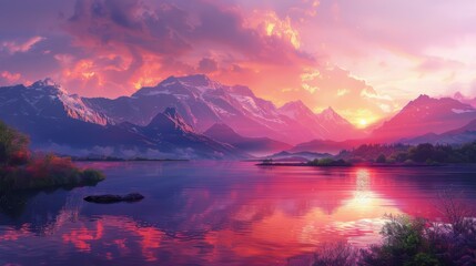 serenity in nature, the serene mountains at sunrise, coloring the sky in pink and orange hues, create a stunning sight that brings a sense of peace and awe to the heart
