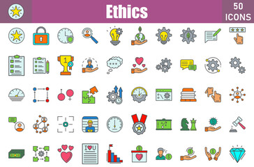 Ethics 50 web icons in outline filled style