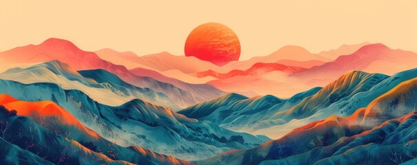 sunset in the mountains. beautiful, modern, orange- blue background for websites. 
