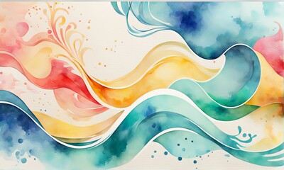 An abstract background with vibrant wavy lines in yellow, blue, orange. Wavy brushstrokes of oil...